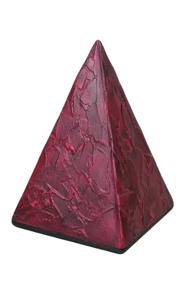 Pyramidenfoermige Tierurne aus Keramik in rot